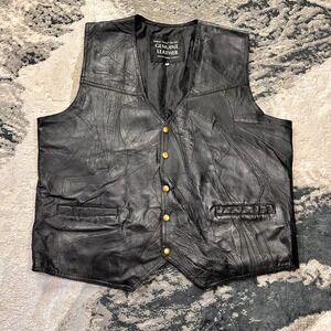 Italian Stone Design Patchwork Vest Men's 2XL Black Genuine Leather Sleeveless